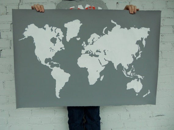 items similar to giant modern world map print poster 24x36 gray and