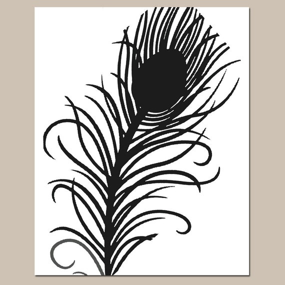 Items similar to SALE - Modern Peacock Feather - 8 x 10 Print - Black