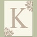 SALE - 8 x 10 Floral Monogram Print - Neutral Taupe Gray and Faint Cream - Initial K