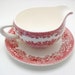 Vintage Wedgwood Pink Transferware Avon Cottage Round Gravy Boat with Attached Underplate