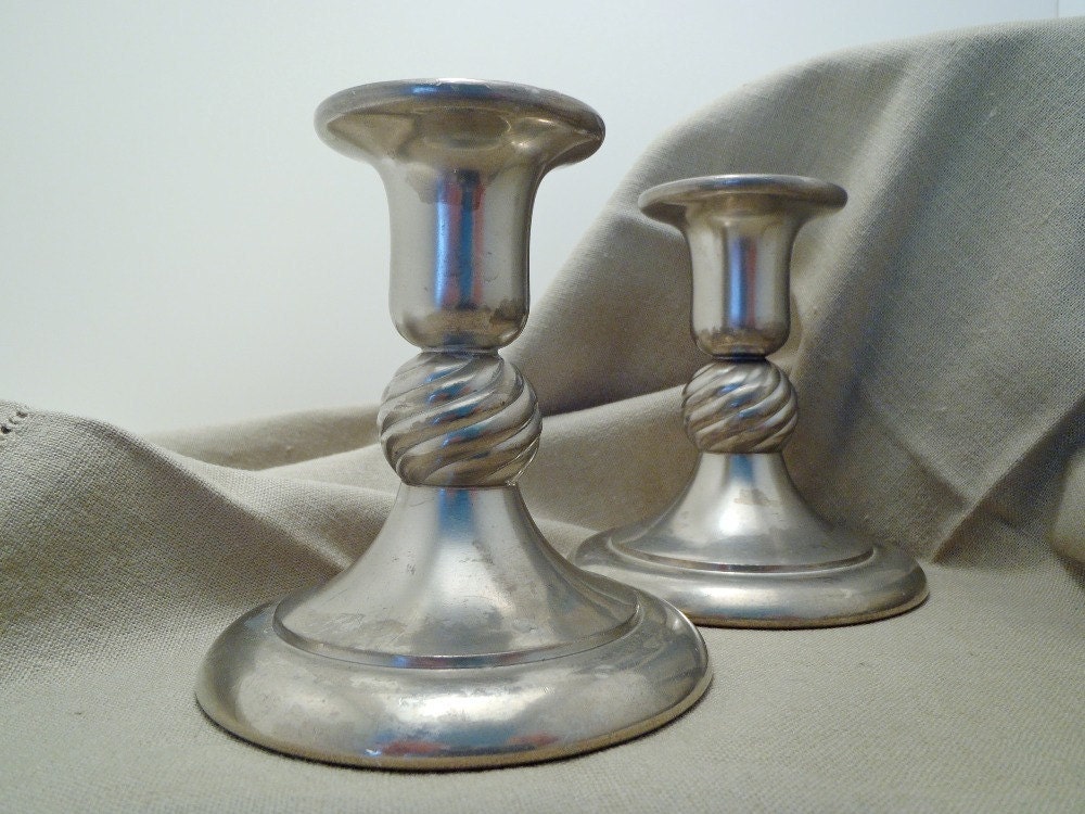 Vintage Royal Holland Pewter Candle Holders KMD Tiel Pair of