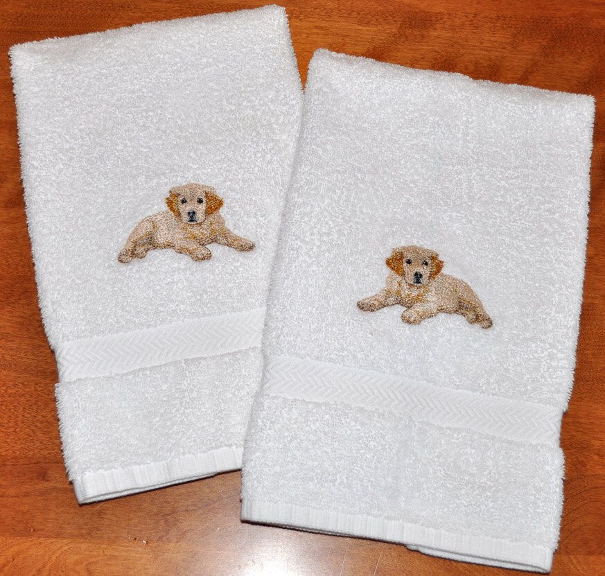 Golden Retriever Puppy Embroidered Hand Towel Set
