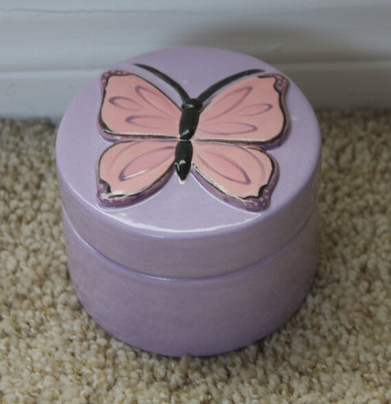 Items similar to Handpainted ceramic Butterfly Box in lavender with a