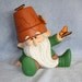RESERVED FOR ROCIO - Handpainted Ceramic Crackpot Garden Gnome in Green with yellow and orange Butterflies