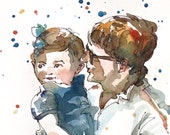 Custom Portrait in watercolors, Mothers Day Gift, 1-2 people Custom Portrait in watercolors, Mothers Day Gift, 1-2 people