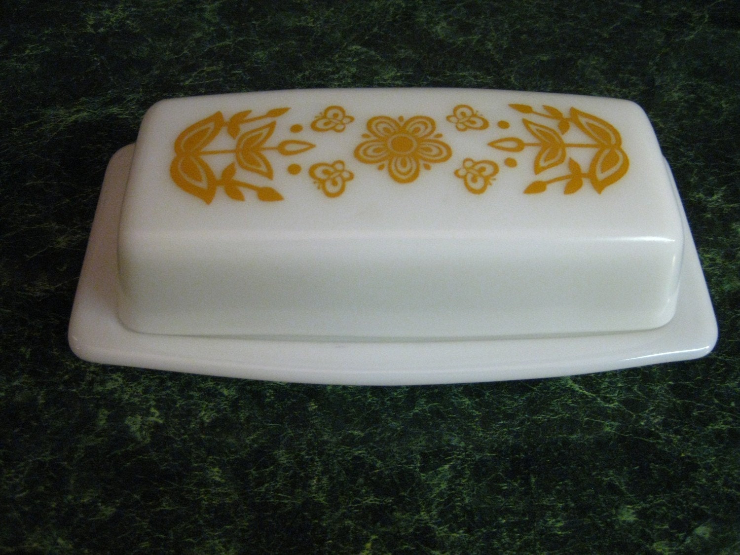 Vintage Butter Dish Pyrex Butterfly Gold by SallysVintageKitchen