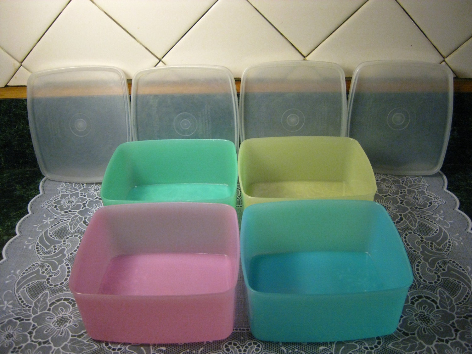 Vintage Tupperware: Four Square Containers With Lids
