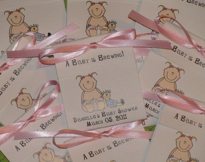Sweet and Adorable Baby Girl with her dolly Baby Shower Tea Bag Favors