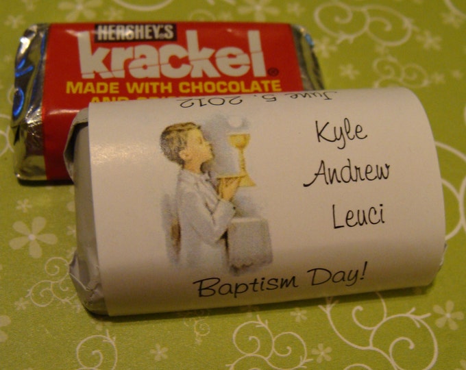 Mini Candy Bar Wrappers for Boy's Baptism, Christening, First Holy Communion Chocolate for Religious Party Favor
