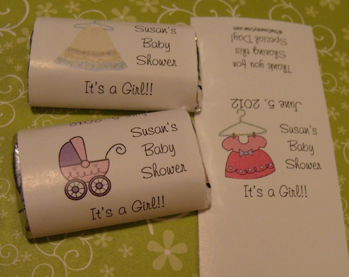 Mini Candy Bar Wrappers for Baby Shower or Baby Sprinkle Chocolate Baby Buggy Dress Party Favor