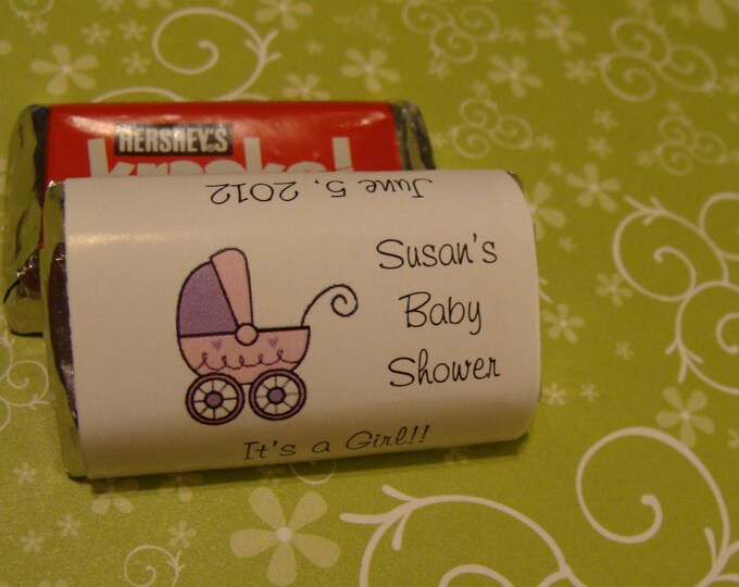 Mini Candy Bar Wrappers for Baby Shower or Baby Sprinkle Chocolate Baby Buggy Dress Party Favor