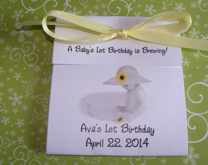 Sunflower Baby Shower Tea Party Favor perfect for a Sprinkle Shower or 1st Birthday Party