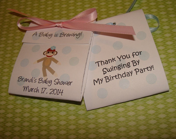 Personalized Sock Monkey Baby Shower Tea Party Favors Tetley Tea 1st 2nd 3rd 4th Birthday Favors