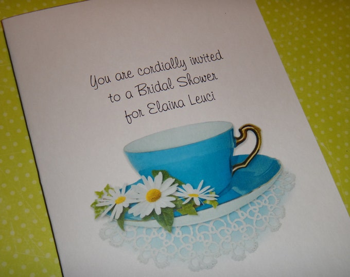 Personalized Bluer than Blue Daisy Tea Invitations Thank You Cards Note Cards for Birthday Bridal Shower Wedding Anniversary Party