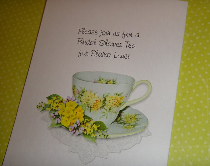 Personalized So Yellow Teacup Tea Invitations Thank You Cards Note Cards for Birthday Bridal Shower Wedding Anniversary Party