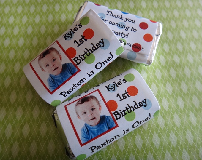 Blue Green Red Orange Polka Dots Candy Bar Wrappers for Boy or Girls 1st 2nd 3rd 4th Birthday Party Favors
