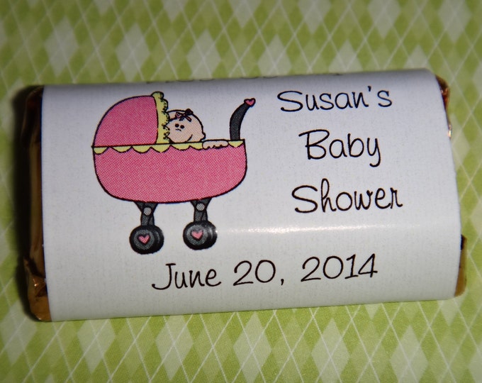 Pink or Blue Buggy Candy Wrappers for Baby Shower or Baby Sprinkle Candy Bar Wrappers