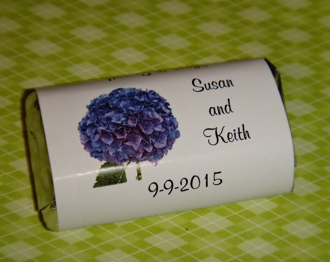 Hydrangea Wedding Candy Bar Wrappers in Pink Purple or Blue Bridal Shower Rehearsal Dinner Favors Candy Wrappers