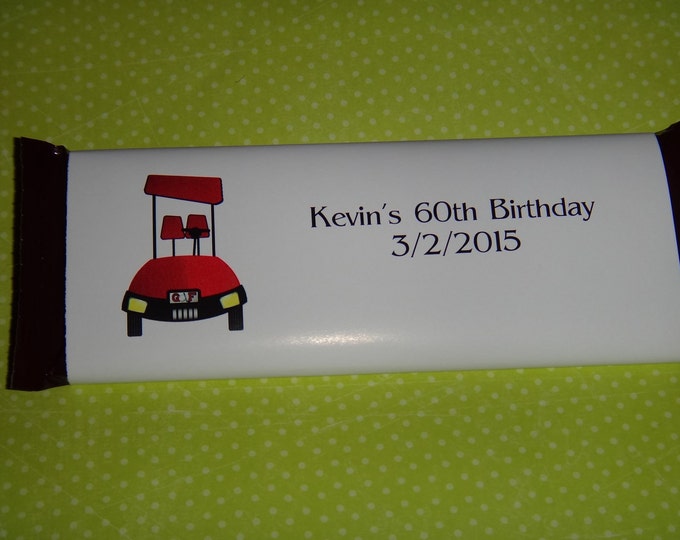 Golf Clubs Golf Cart Birthday or Retirement Candy Bar Wrappers Party Favors for Chocolate Bars