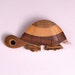 Vintage 70s Wooden Marquetry Tortoise Brooch with Mother of Pearl Tail