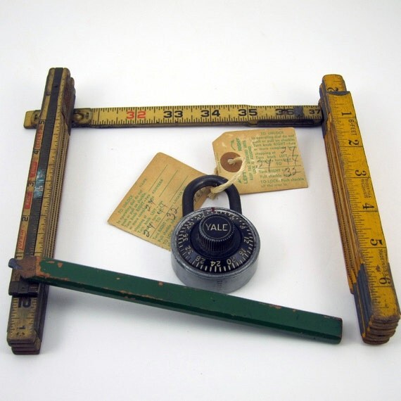 Vintage folding rulers and a Yale lock