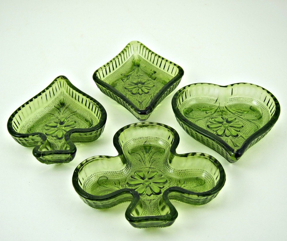 Set of 4 card suit ashtrays by Indiana Glass