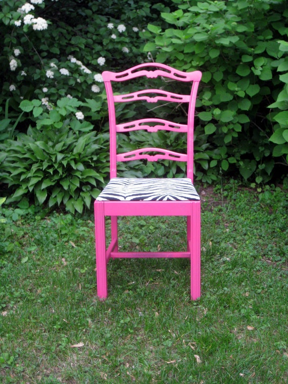 Vintage pink chair with zebra seat by greymaggy on Etsy