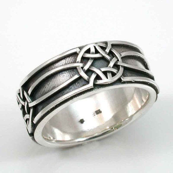 Mens Silver Ring Celtic Knot Oxidized Sterling Handmade