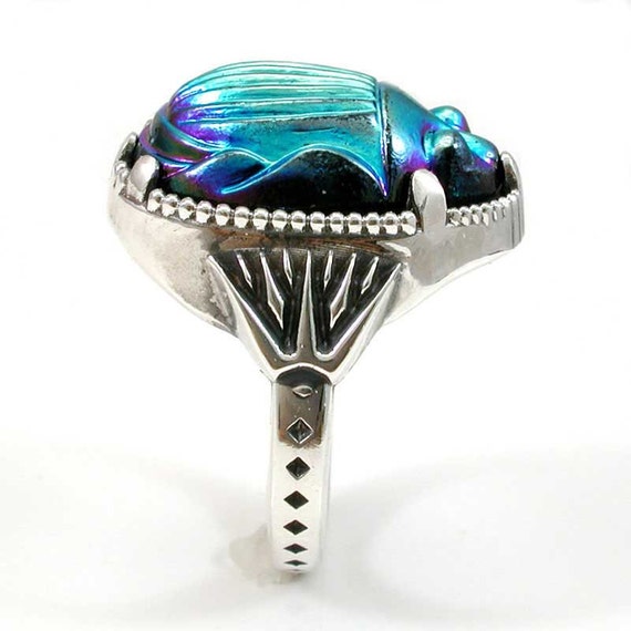 Black silver ring - Sterling Silver and Rainbow Moonstone Cocktail Ring