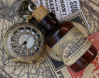 Steampunk pocket WATCH flask mini SHOT bottle pendant Necklace potion Victorian pendant charm bottle wicca wizard witch