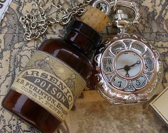 Steampunk pocket WATCH flask mini SHOT bottle pendant Necklace potion Victorian pendant charm bottle wicca wizard witch