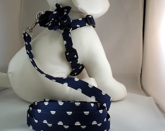 Dog Harness with Flower or Bow Tie and Leash Set - Pick Any Fabric in Shop
