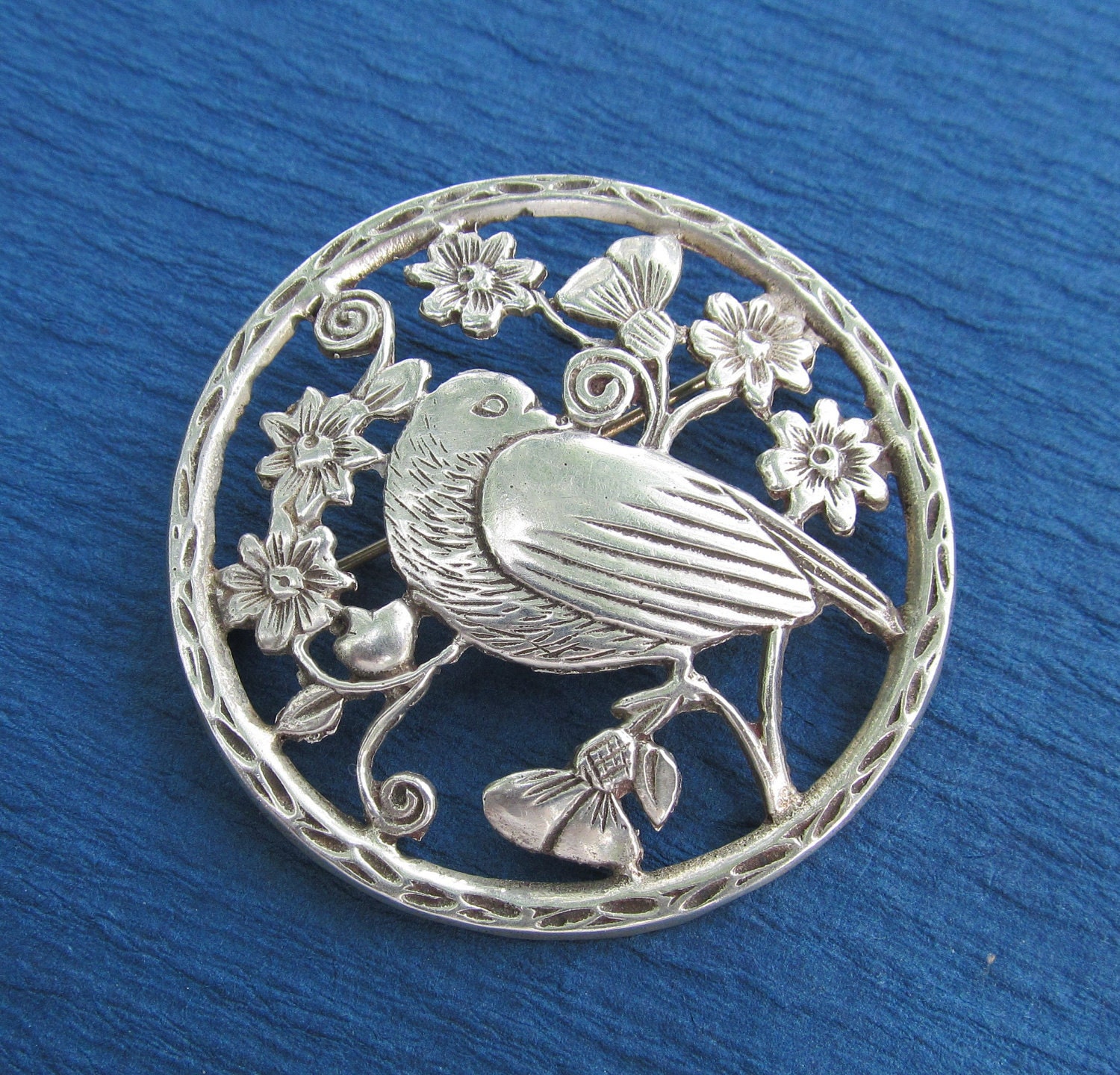 Antique Sterling Silver Bird Brooch