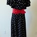 Vintage 80s French Action Black with White Polka Dots Ruffled Cocktail Party Day Dress Size Medium-Large