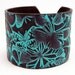 Polymer Clay Jewelry Black Cuff Bracelet Wide Cuff Turquoise Butterfly Motif Hand Stamped