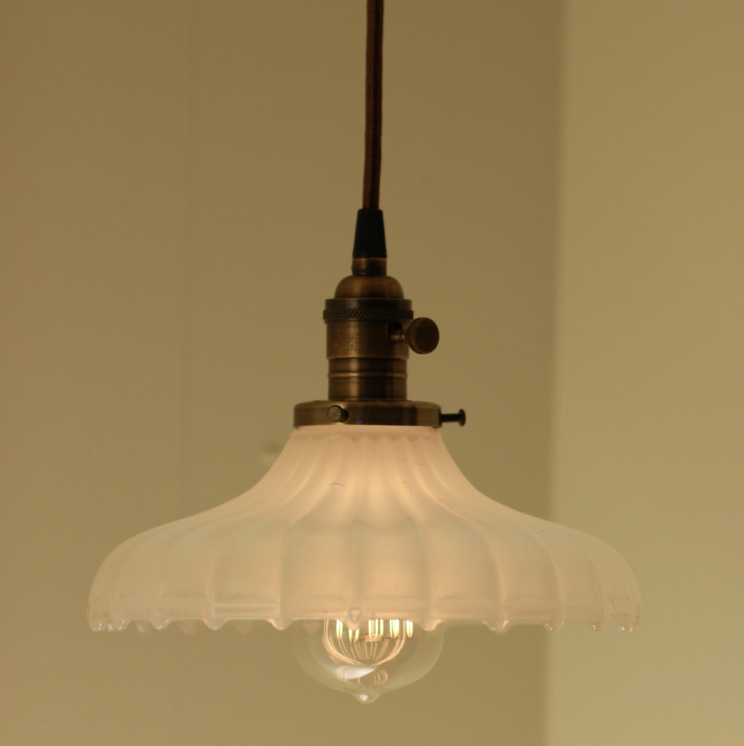 Hanging Pendant Light Fixture with Vintage Milk Glass Shade