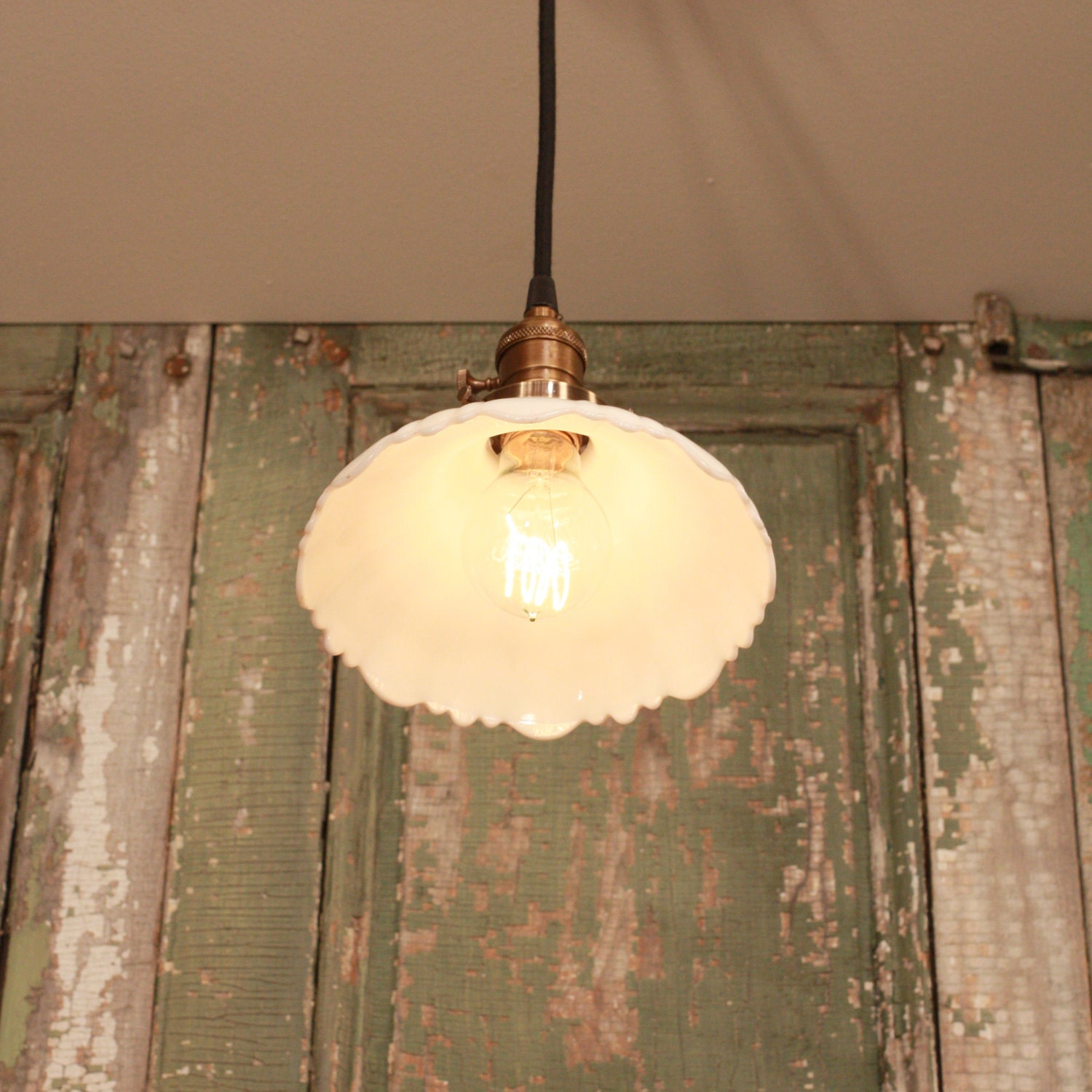 Vintage Glass Light With Vintage White Glass Shade