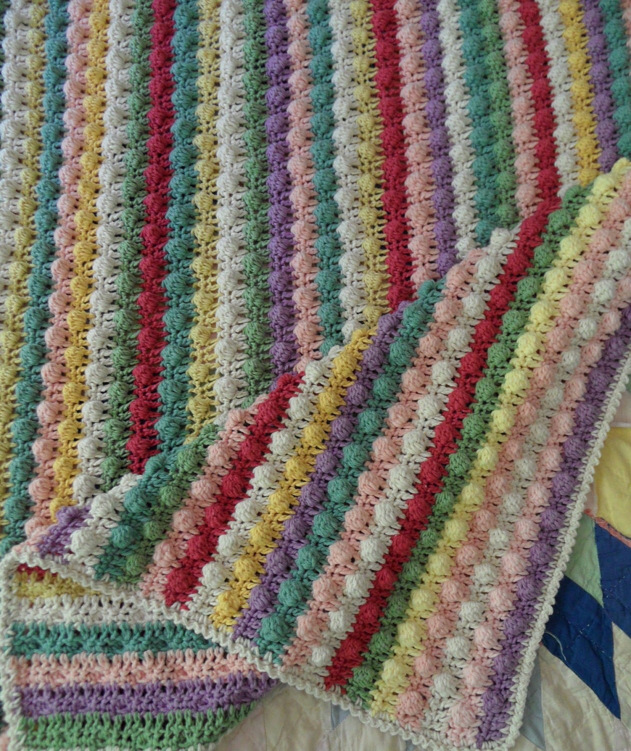 Colorful Striped Bobble Stitch Baby Blanket