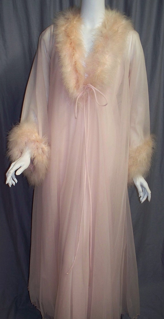 PInk Marabou Peignoir Set Robe And Gown 1960s Small Medium