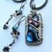 Dichroic Glass Pendant & Earrings Set Wire Wrapped Gun Metal Mesh Necklace 3 Moon Starry Night Iridescent Blue Peach Purple