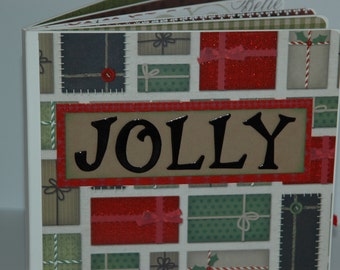 Christmas premade pages chipboard book- 8 x 8 JOLLY scrapbook album