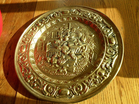 Vintage Brass Plate Wall Hanging Made In England Large