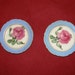 REDUCED Vintage Butter Pat Plates, Blue with Pink Roses Set of 2