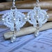 Micro macrame earrings. White and vintage pearl beaded bridal earrings.