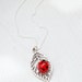 Ladybug Leaf Necklace on Antique Silver Filigree Leaf Jewelry. Leaf Necklace,Filigree Leaf Jewelry, Skeleton Leaf Necklace. Tree Branch