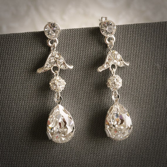 Items similar to ELMIRA, Swarovski Crystal Bridal Drop Earrings ...