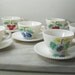 SALE 6 Cups Saucers Westmoreland Beaded Milk Glass Fruits