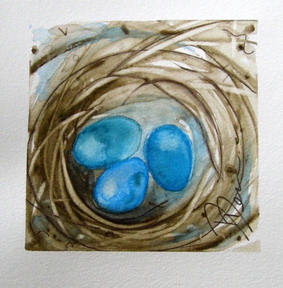 Bird Nest Watercolor Painting Original Bird Art Print