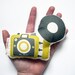 Mini Camera Brownie Plush / Pillow in Mustard and Dark Gray by Yellow Heart Art