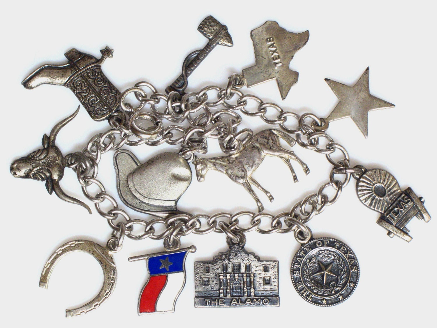 Charm BraceletSterling Silver TEXAS Charm Bracelet of